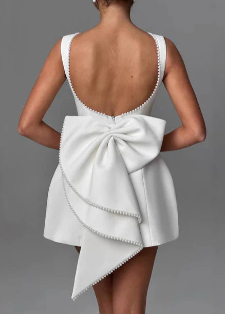 French Black Backess Bow Cotton Mini Dresses Summer - Image 3
