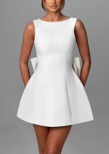 French Black Backess Bow Cotton Mini Dresses Summer - Image 4