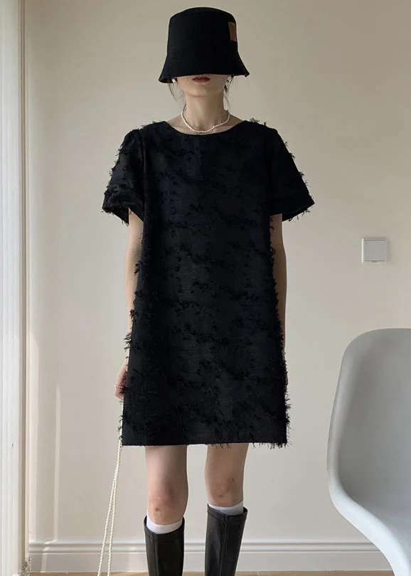 French Black Backless Chain Patchwork Cotton Mid Dresses Summer - Image 3