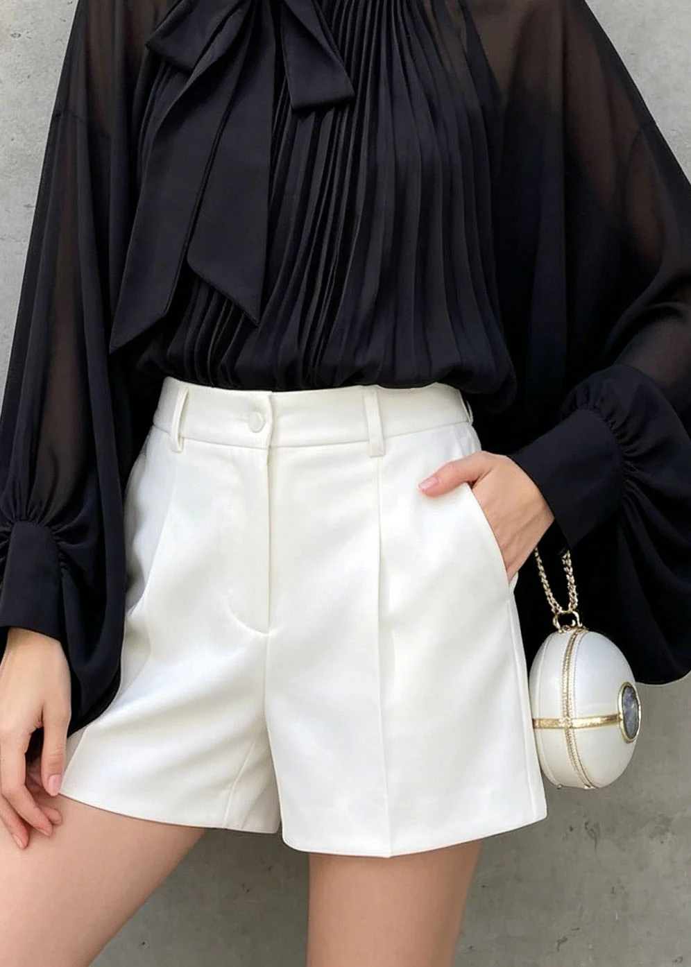 French Black Bow Wrinkled Chiffon Shirts Tops Spring - Image 4