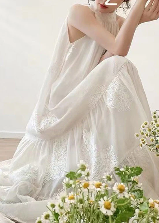 French Black Cold Shoulder Embroidered Cotton Robe Dresses Summer - Image 2