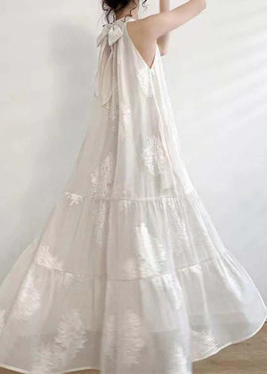French Black Cold Shoulder Embroidered Cotton Robe Dresses Summer - Image 3