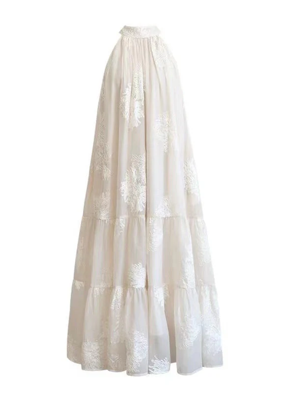 French Black Cold Shoulder Embroidered Cotton Robe Dresses Summer - Image 5