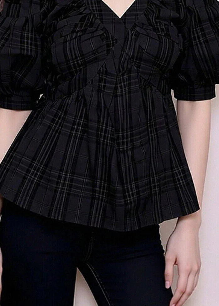 French Black Cold Shoulder Flattering Shirts Short Sleeve - Image 4