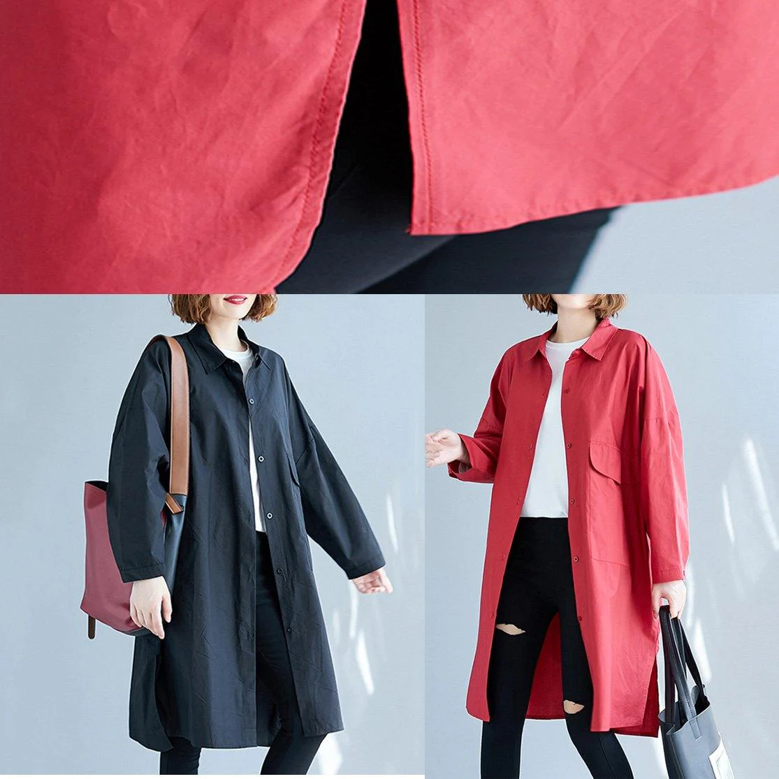 French black Cotton clothes side open Knee fall shirt Dress - Image 5