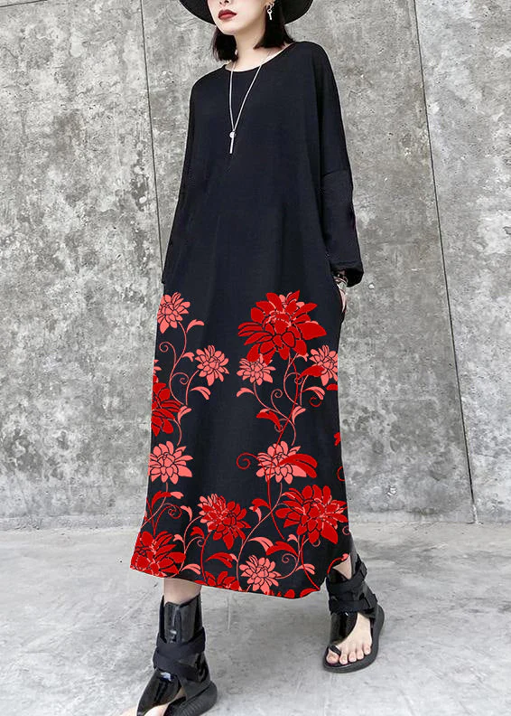 French black-geometry tunics for women o neck pockets A Line Dress - Image 2
