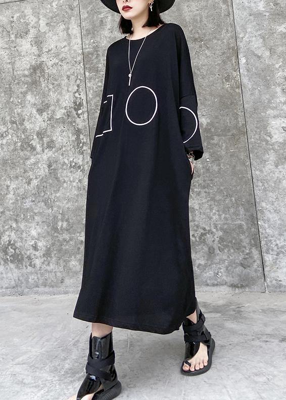 French black-geometry tunics for women o neck pockets A Line Dress - Image 3