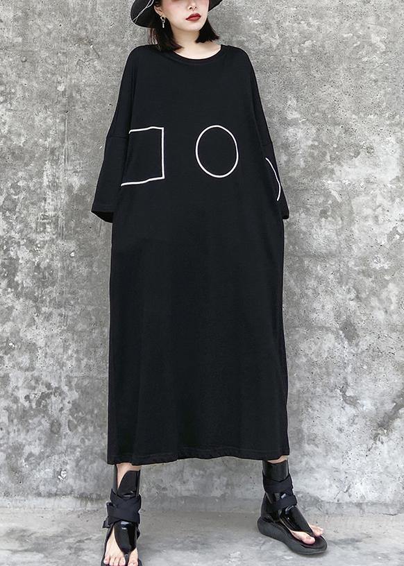 French black-geometry tunics for women o neck pockets A Line Dress - Image 4
