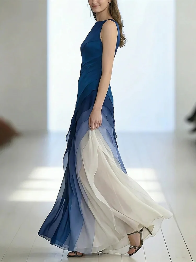 French Black High Waist Patchwork Tulle Maxi Dresses Sleeveless - Image 5