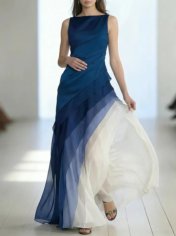 French Black High Waist Patchwork Tulle Maxi Dresses Sleeveless - Image 6