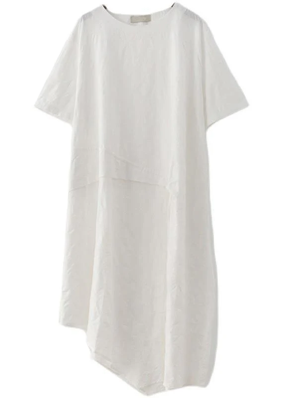 French Black O-Neck Cinched Long Summer Linen Dress - Image 4