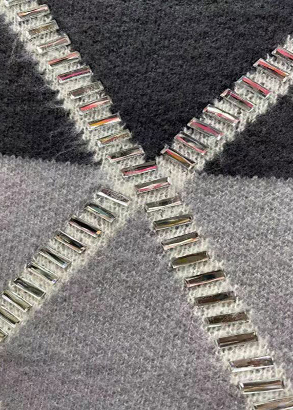 French Black O Neck Zircon Patchwork Knit Sweaters Spring - Image 5