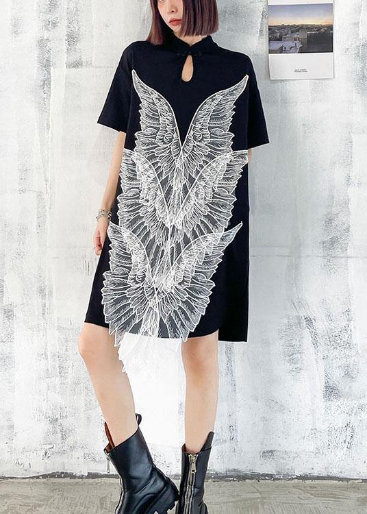 French Black Oriental Appliques Shift Dresses Summer - Image 3