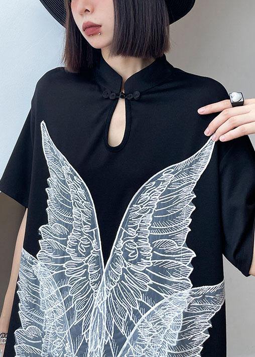 French Black Oriental Appliques Shift Dresses Summer - Image 4