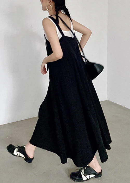 French Black Original Design High Waist Cotton Tank Dress Sleeveless