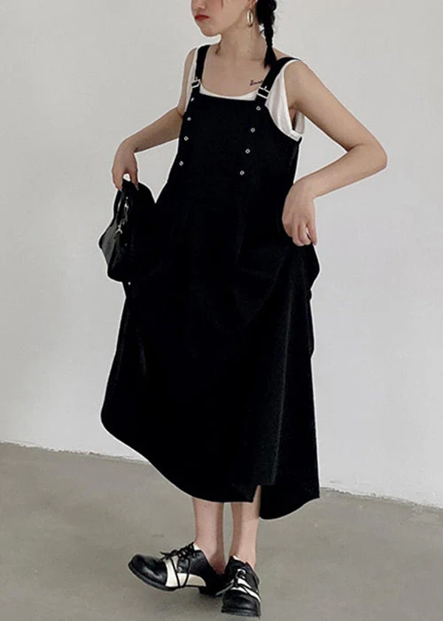 French Black Original Design High Waist Cotton Tank Dress Sleeveless - Image 2
