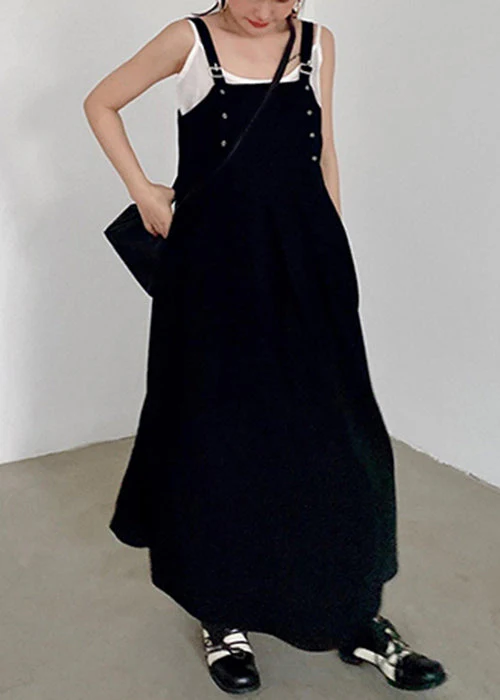 French Black Original Design High Waist Cotton Tank Dress Sleeveless - Image 3