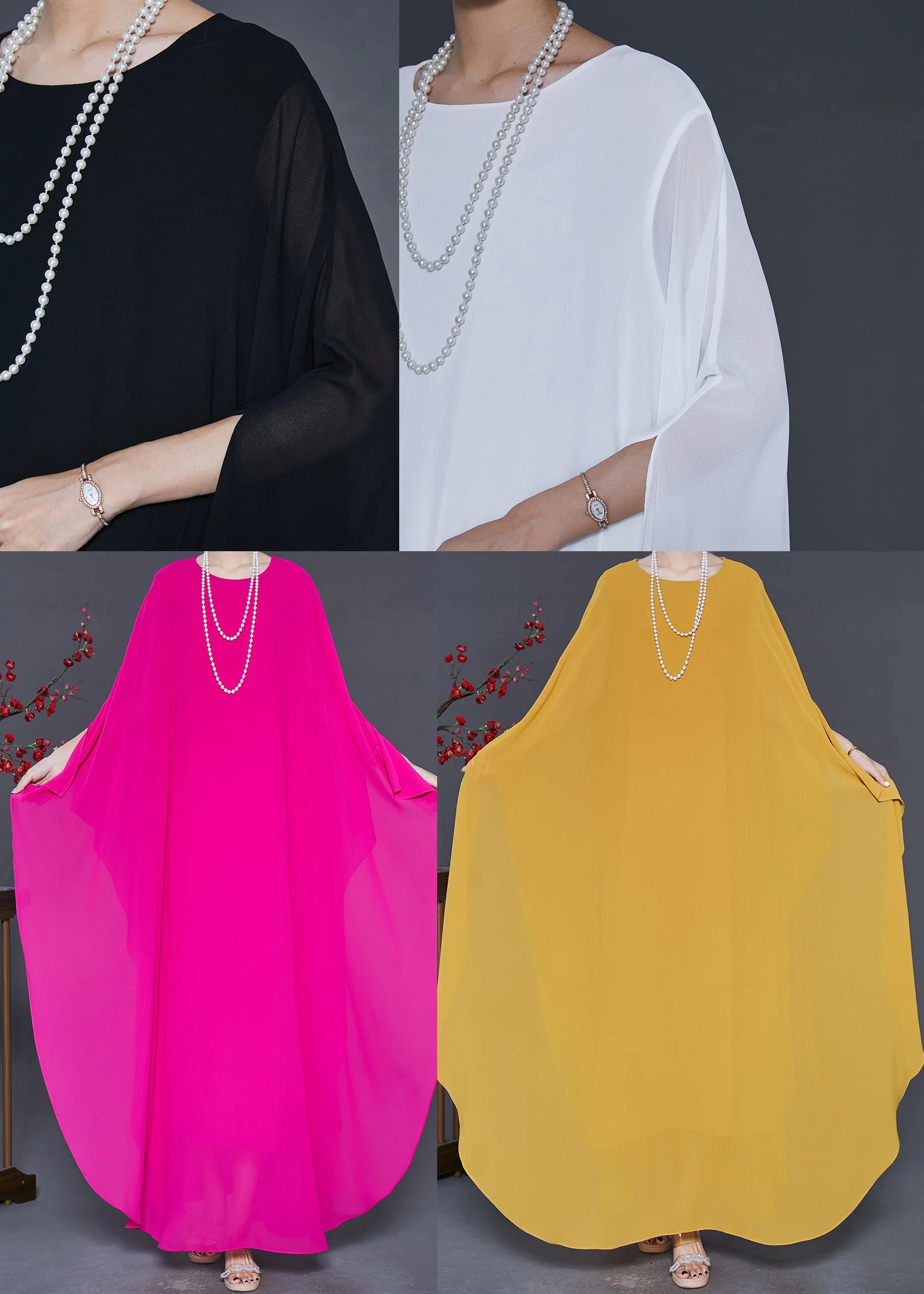 French Black Oversized Draping Chiffon Vacation Dresses Summer - Image 5