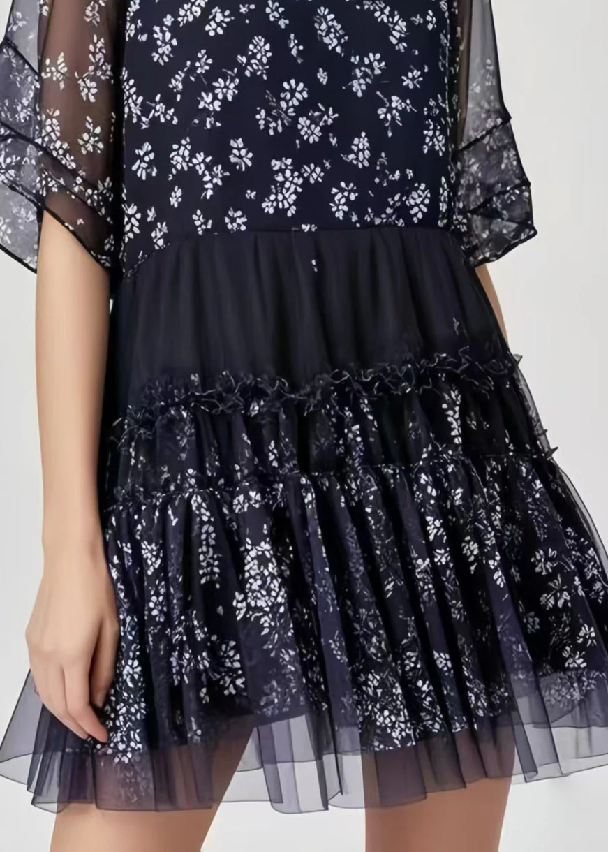 French Black Oversized Patchwork Chiffon Work Dress Summer - Image 4