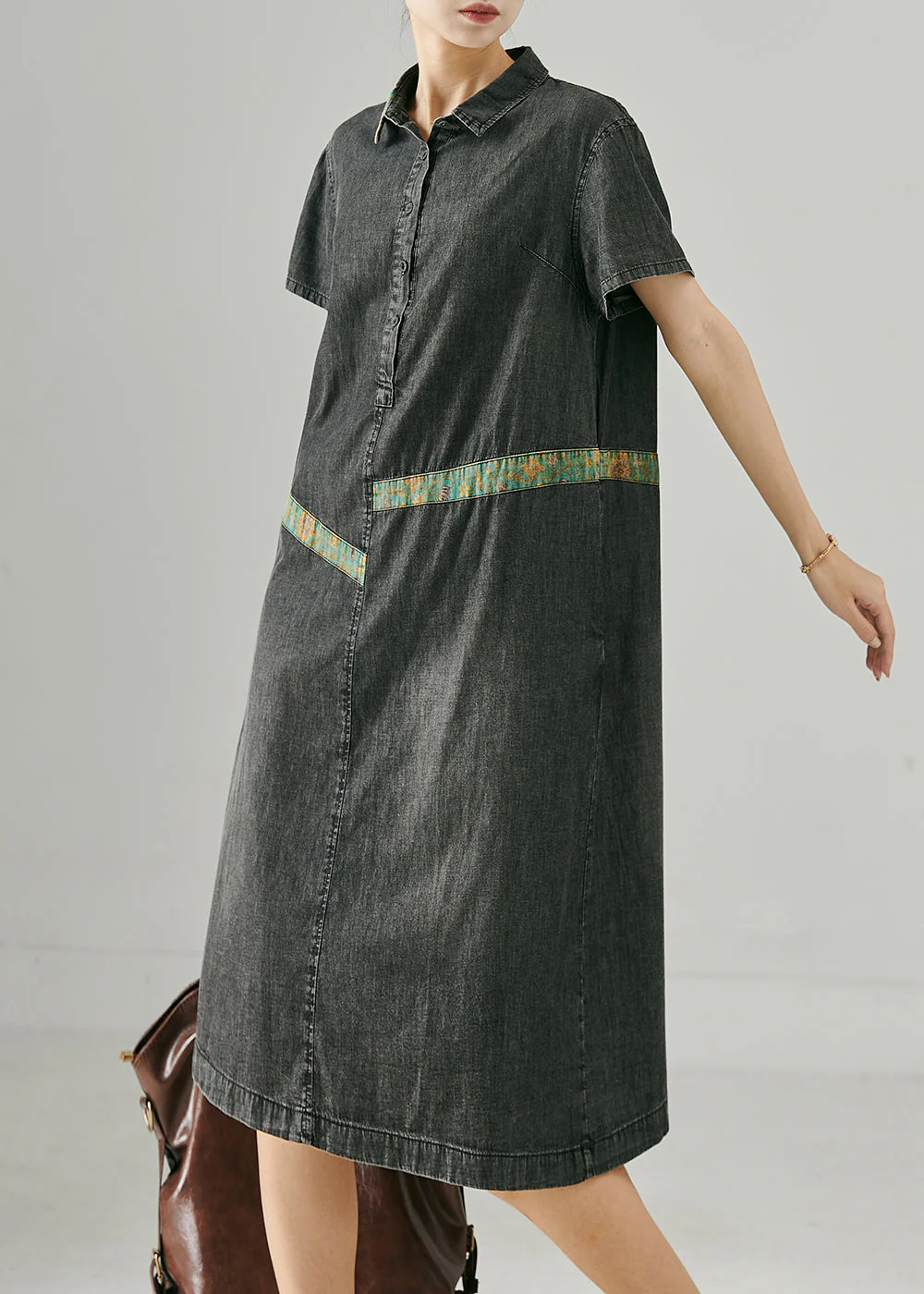 French Black Oversized Patchwork Denim Dresses Summer - Image 3