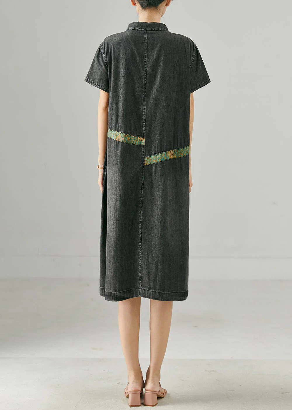French Black Oversized Patchwork Denim Dresses Summer - Image 4