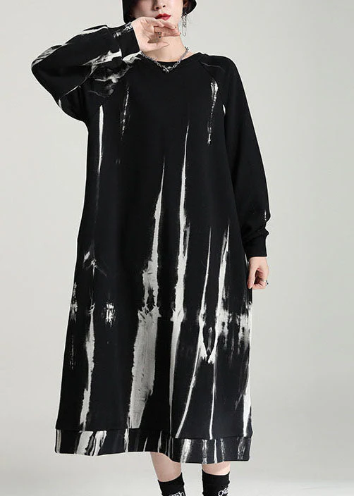 French Black Oversized Tie Dye Cotton Pullover Streetwear Dress Fall - Image 2