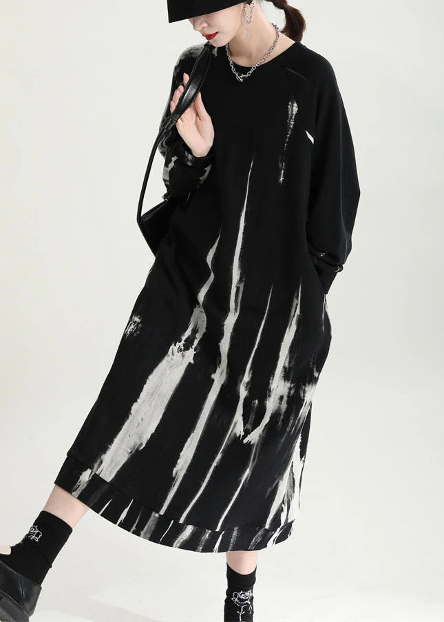 French Black Oversized Tie Dye Cotton Pullover Streetwear Dress Fall - Image 3