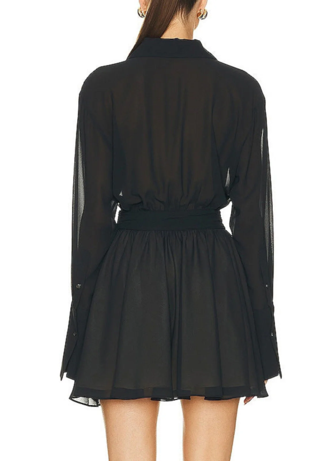 French Black Peter Pan Collar Button Chiffon Shirts Dress Spring - Image 5