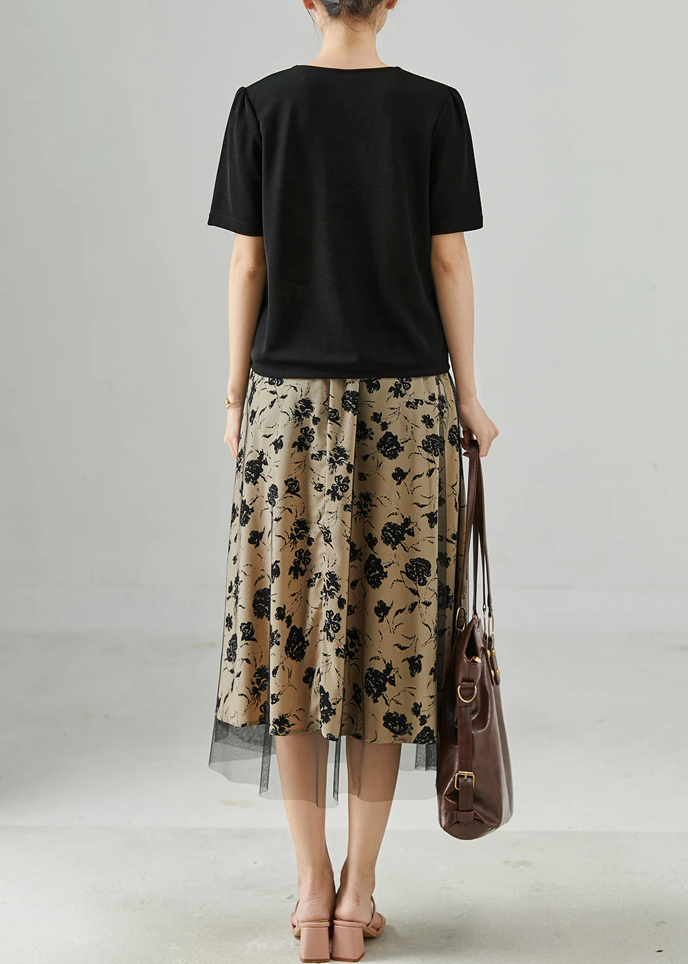 French Black Print Tulle Dress Two Pieces Set Summer - Image 4