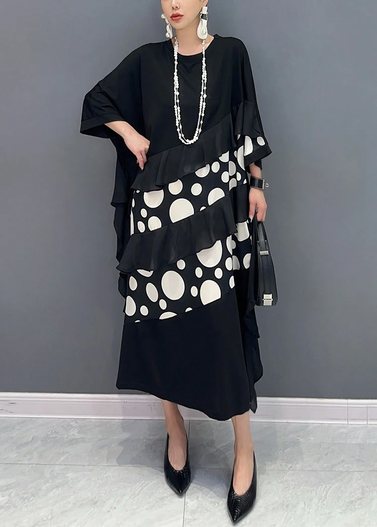 French Black Ruffled Dot Cotton Dress Bracelet Sleeve - Image 2