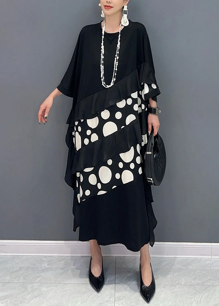French Black Ruffled Dot Cotton Dress Bracelet Sleeve - Image 3