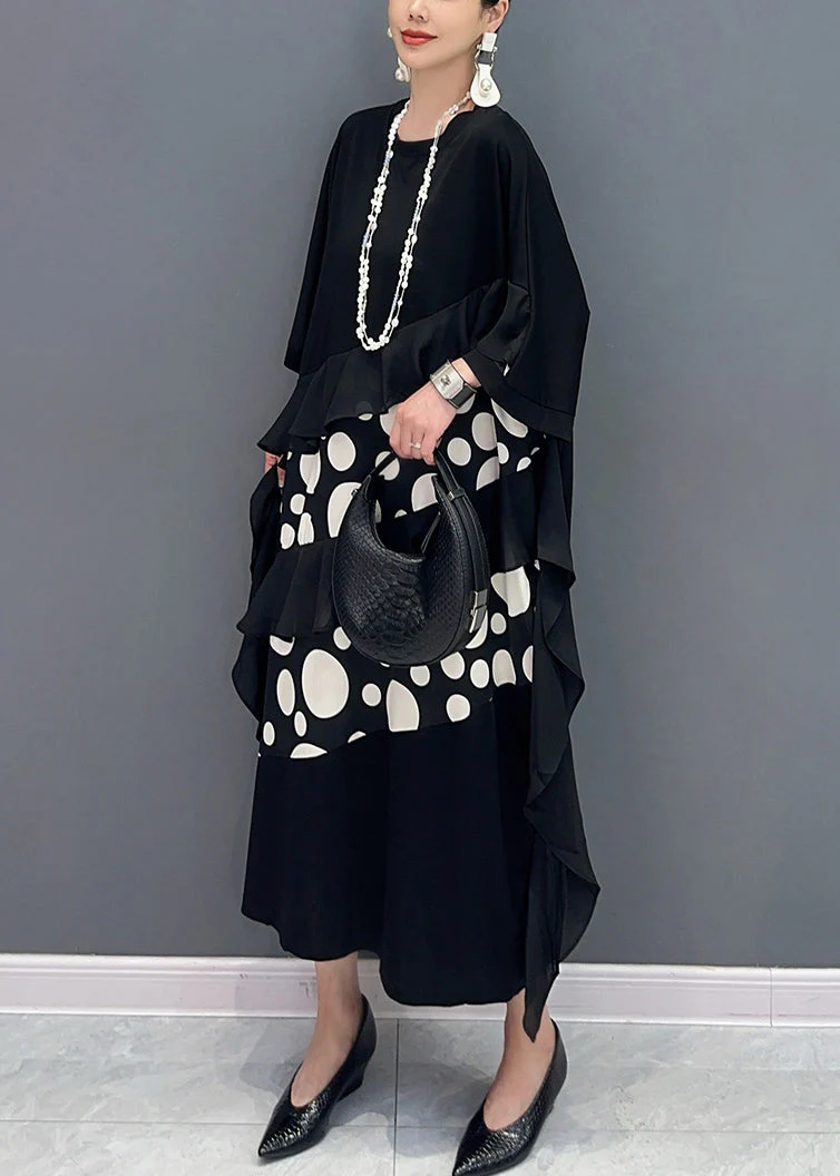 French Black Ruffled Dot Cotton Dress Bracelet Sleeve - Image 4