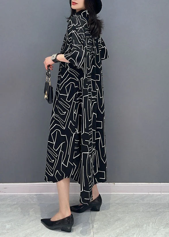 French Black Striped Pockets Patchwork Cotton Shirts Dress Summer - Image 5