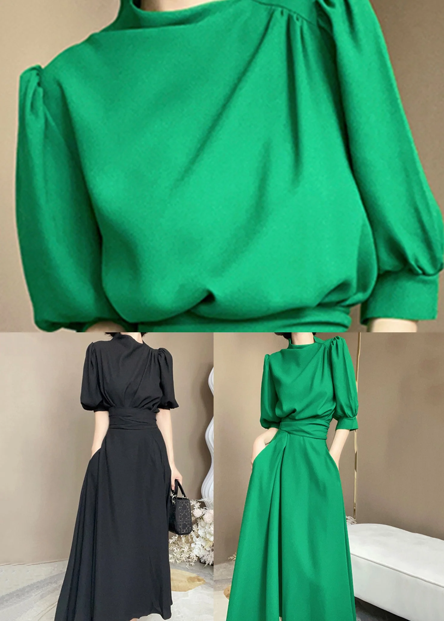 French Black Tie Waist Pockets Patchwork Cotton Dress Summer - Image 5