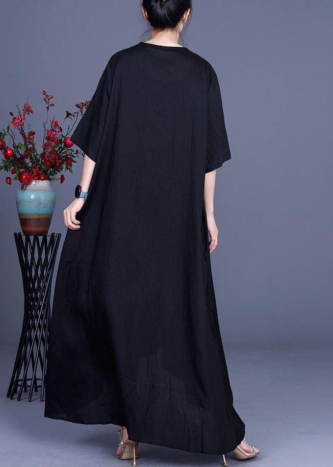 French Black V Neck asymmetrical design Dresses Summer - Image 4