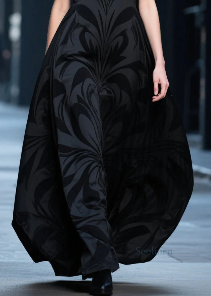 French Black V Neck Jacquard Chiffon Robe Dresses Summer - Image 4