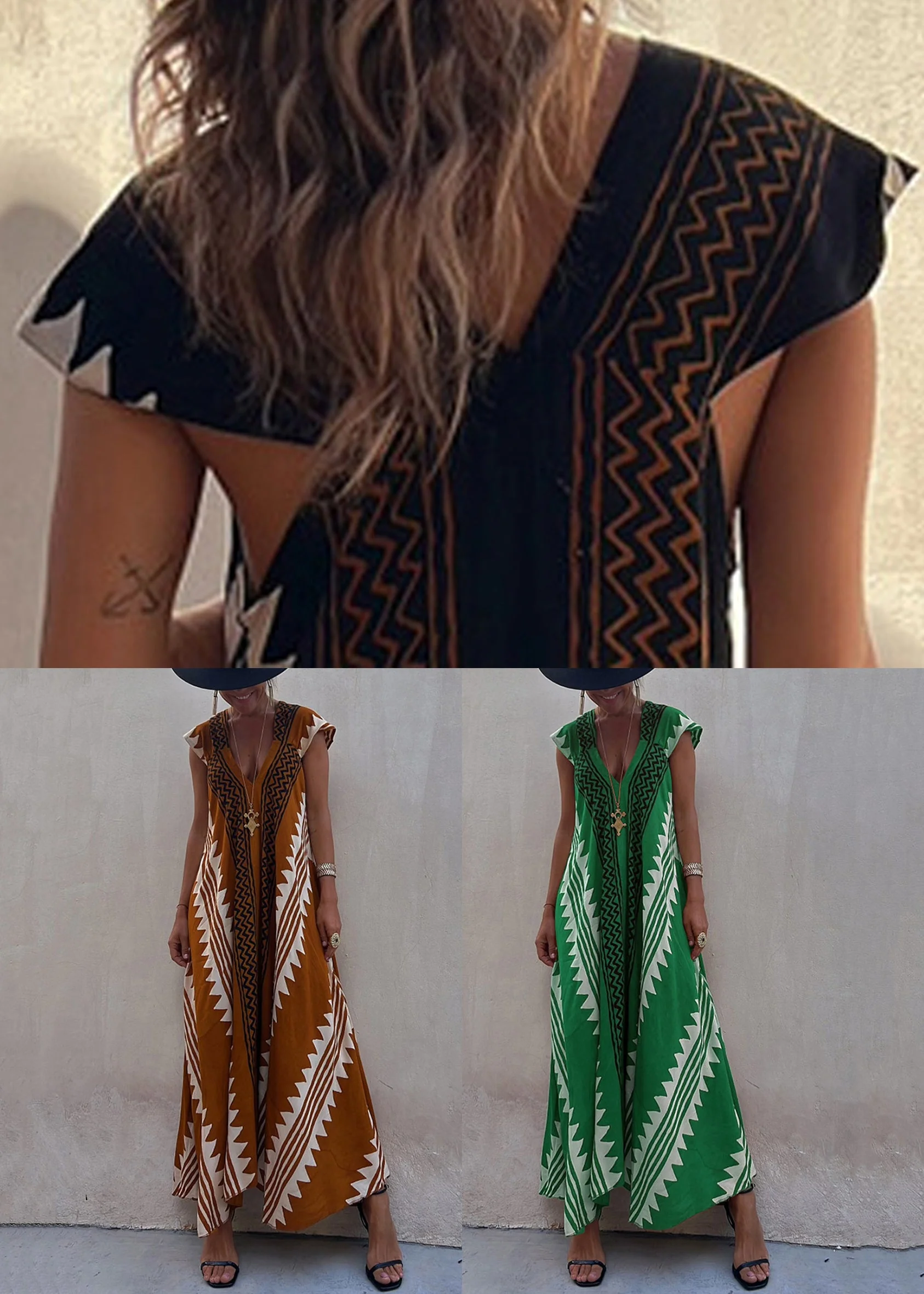 French Black V Neck Patchwork Chiffon Dress Summer - Image 5