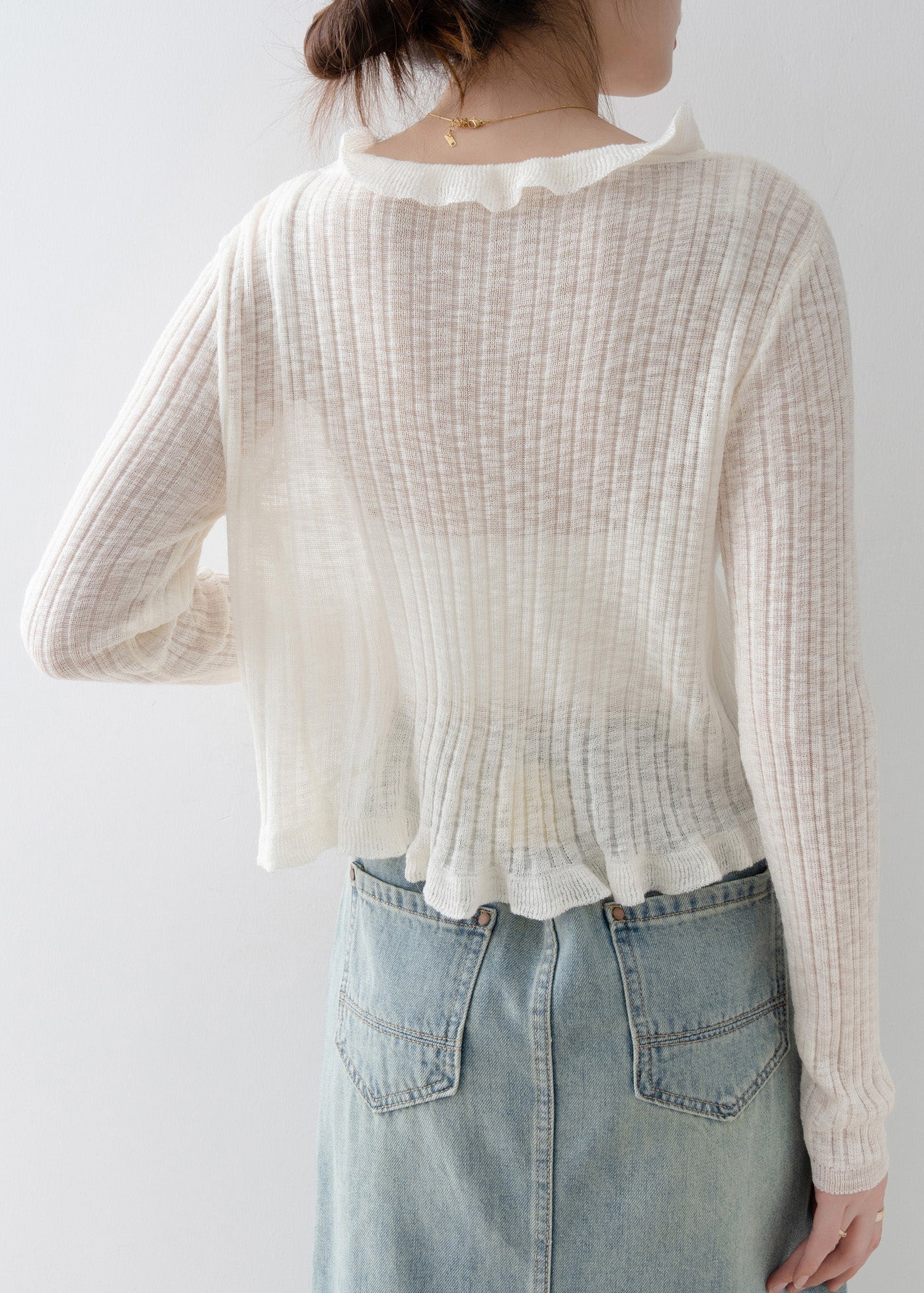 French Black V Neck Ruffled Floral Knit Cardigan Spring - Image 5