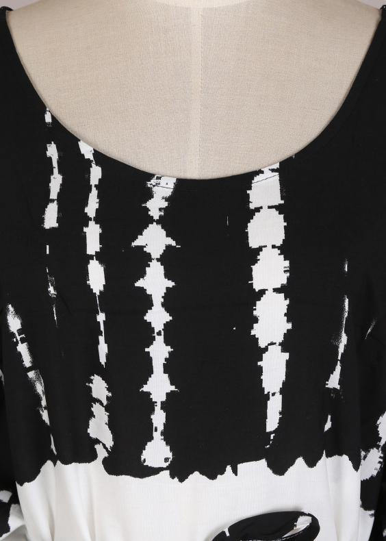 French Black White Tie Dye Cold Shoulder kimono Robe  Cotton Dress - Image 5