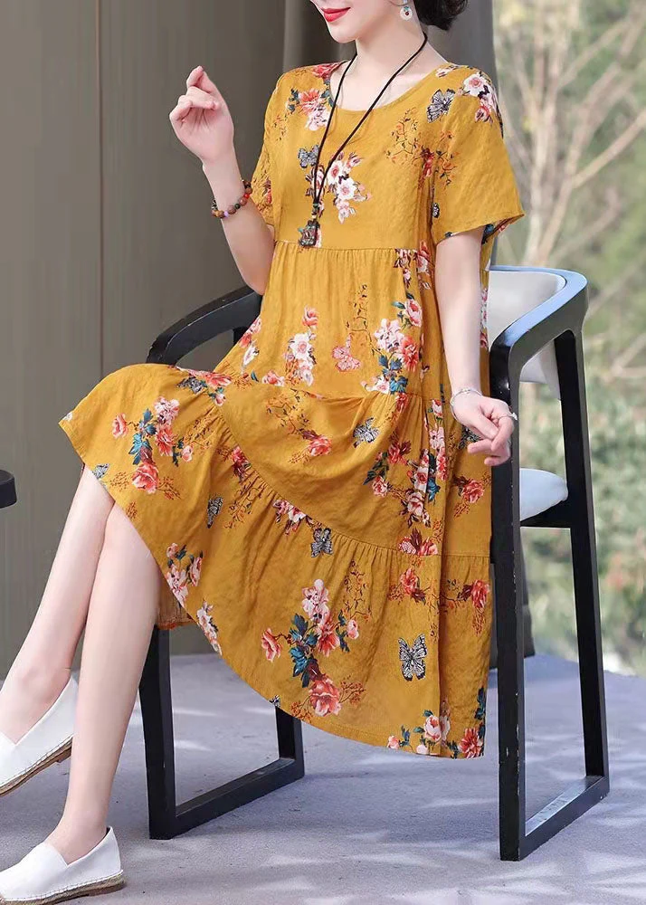 French Blue Bird print Cotton clothes o neck pockets Art summer Dresses - Image 4