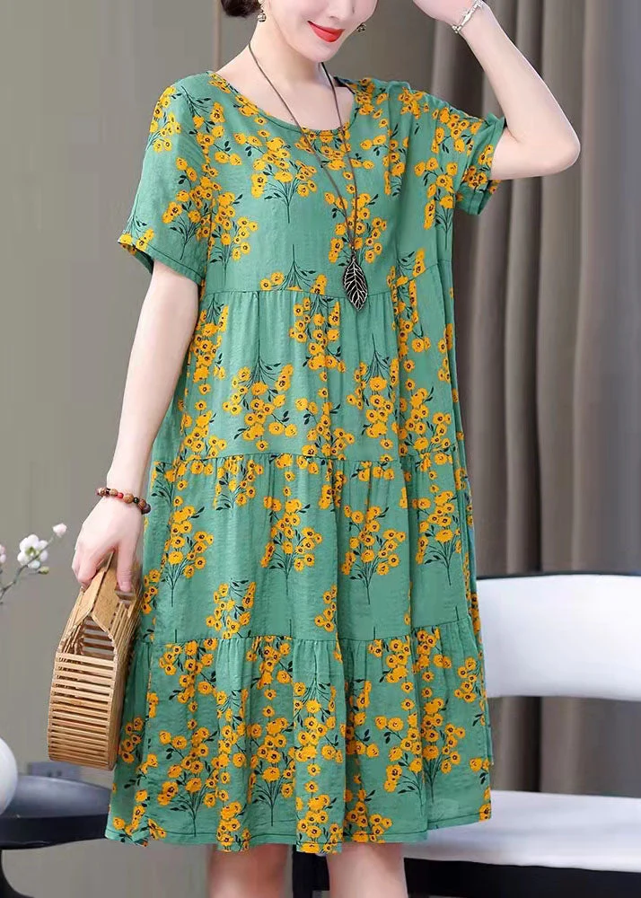 French Blue Bird print Cotton clothes o neck pockets Art summer Dresses - Image 5