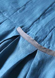 French blue linen clothes For Women big hem A Line summer Dress - Image 5