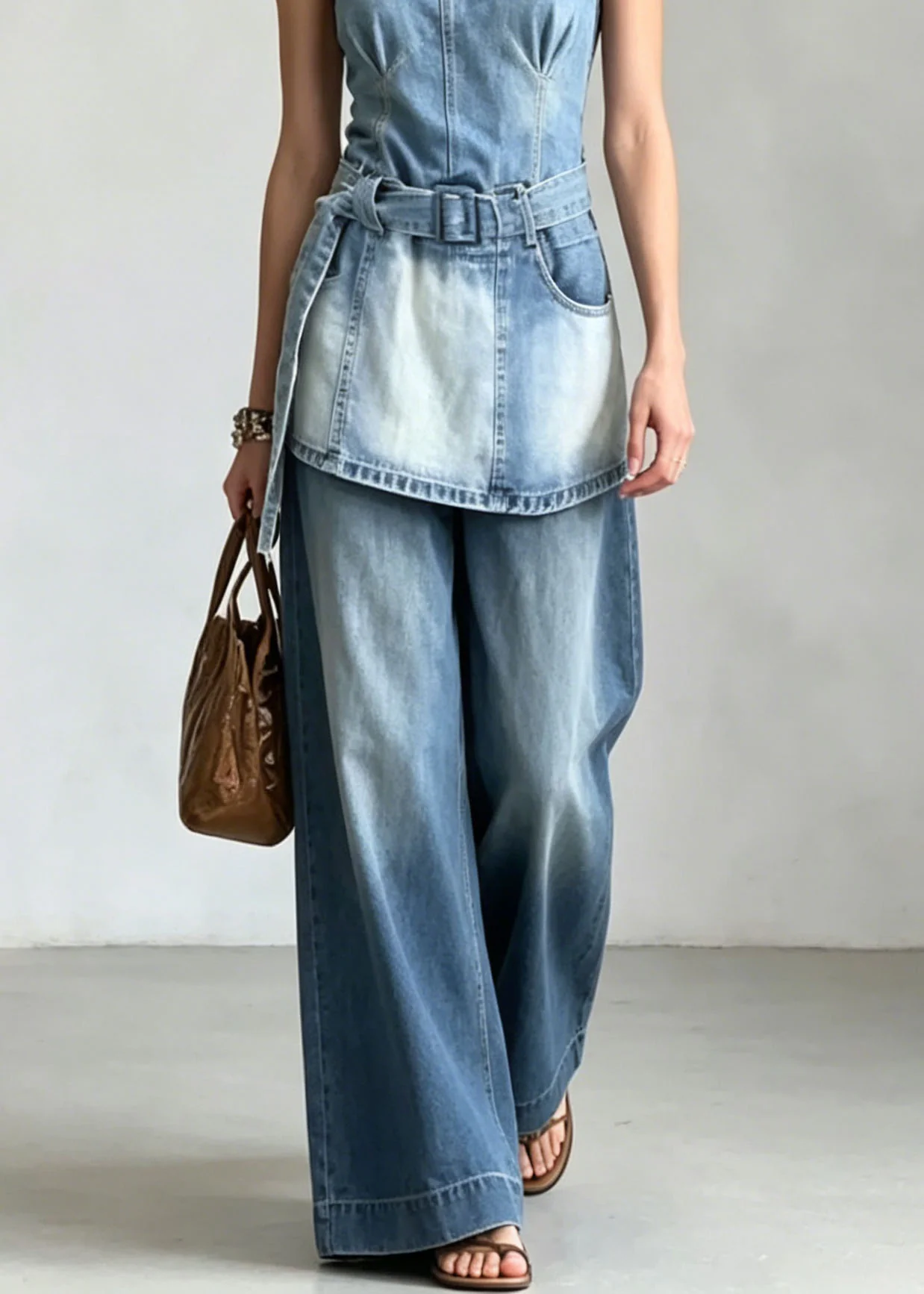 French Blue O-Neck Pockets Denim Sets 2 Pieces Sleeveless - Image 4