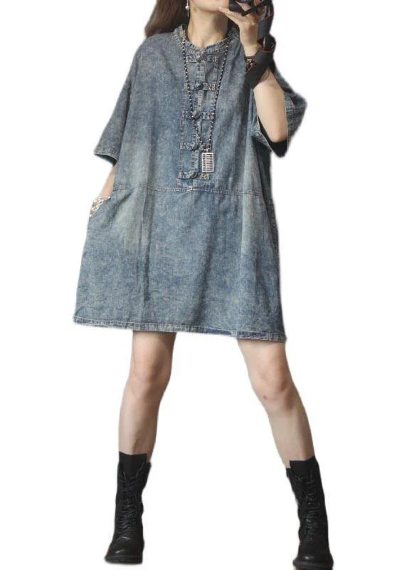 French Blue Oriental Pockets Vacation Dresses Summer - Image 5