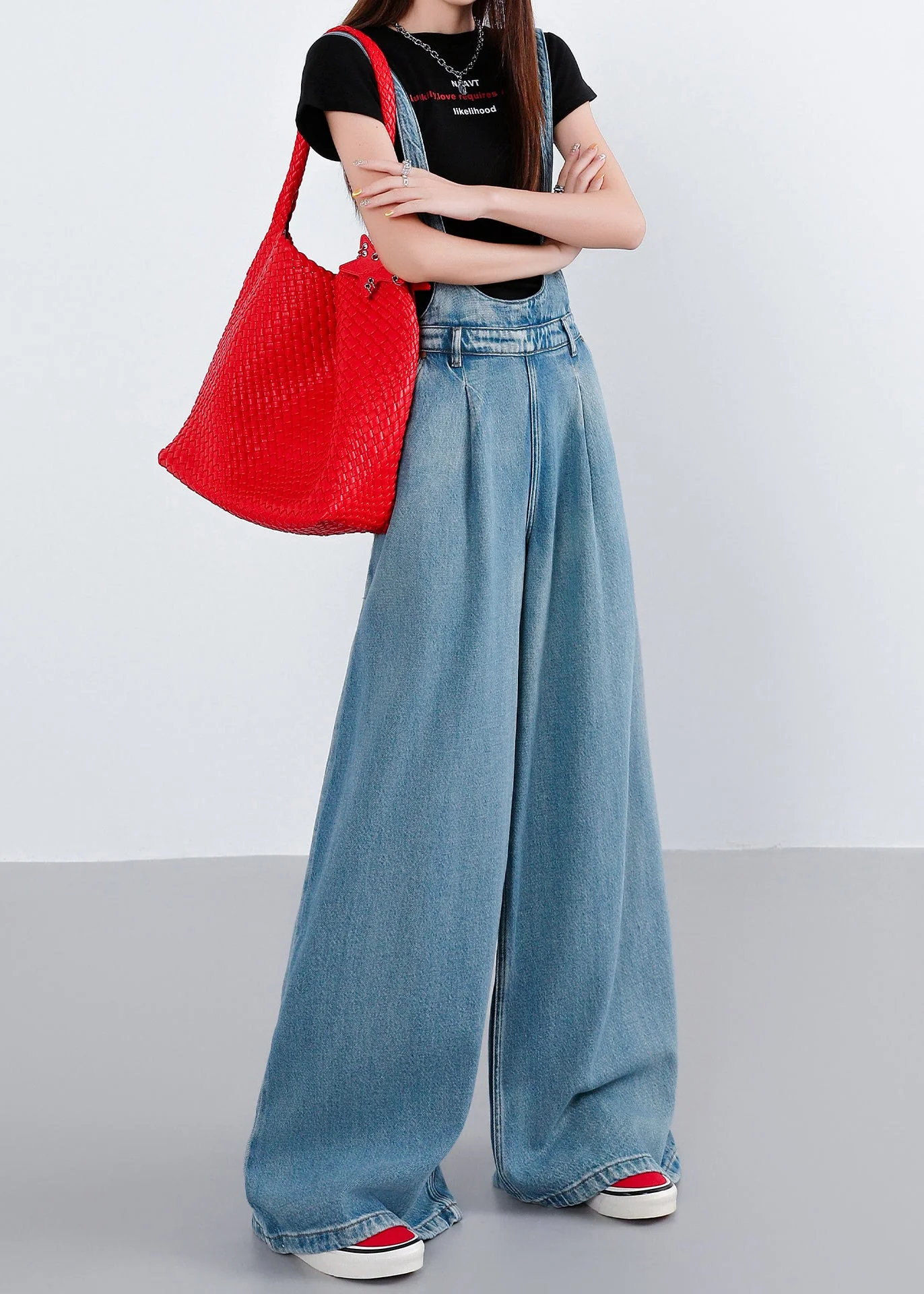 French Blue Oversized Denim Wide Leg Pant Jumpsuit Spring - Image 2