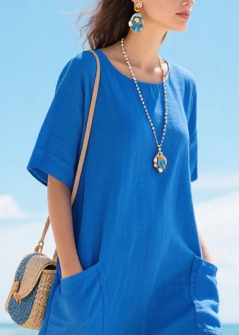 French Blue Oversized Patchwork Tulle Vacation Dresses Summer - Image 2