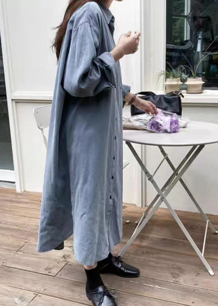 French Blue Peter Pan Collar Denim Shirts Dress And Vest Two Pieces Spring - Image 4