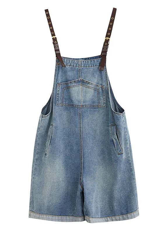 French Blue Pockets Denim Overalls Jumpsuit Summer - Image 5