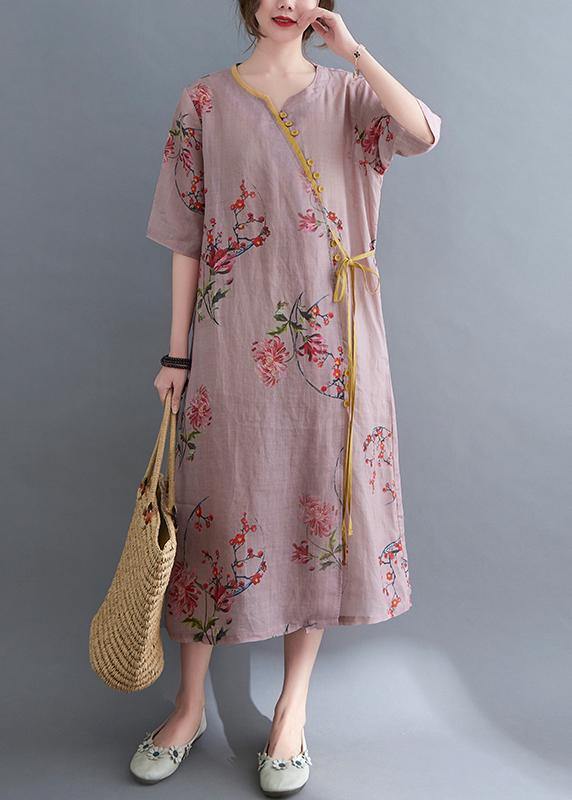 French Blue Print tie waist Mid Summer Cotton Dress - Image 4