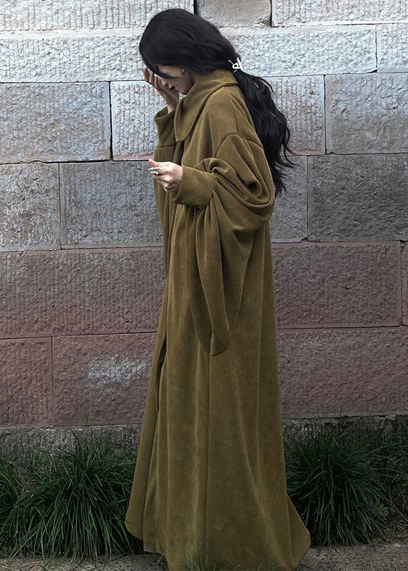 French Brown Oversized Cotton Long Dresses Batwing Sleeve - Image 3